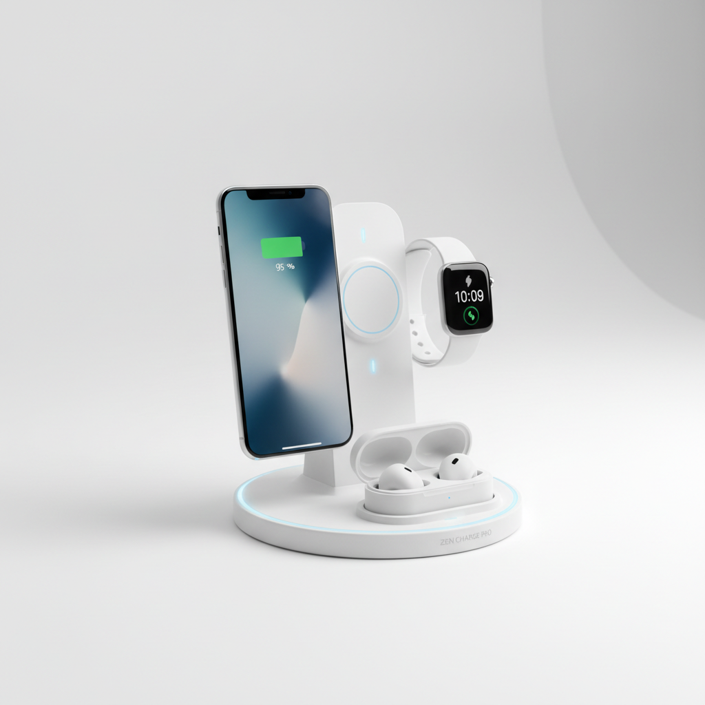 Station de charge sans fil 3-en-1 smartphone montre écouteurs design élégant